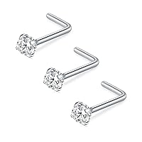 16G 18G 20G 22G L Shaped Nose Studs Surgical Steel 1.5mm 2mm 2.5mm 3mm Clear Colorful Diamond CZ Nose Rings Studs Nose Rings for Women Nose Nostril Piercing Jewerly Silver Gold Rose Gold Black