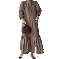 Women's Solid Color Elegant Dress Single-Breasted Loose Casual Wear Vintage Dress