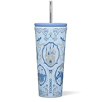 Corkcicle x Disney Princess Cinderella Cold Cup Insulated Tumbler with Lid and Straw, 24 oz – Reusable Water Bottle Keeps Beverages Cold 12hrs, Hot 5hrs – Cupholder Friendly, Lid for Flexible Sipping