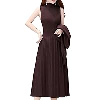 Lady Knitwear Dress Long Sleeve Short Knit Top Outfit Knee-Length Sleeveless A-Line