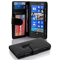 Book Case Compatible with Nokia Lumia 920 in Midnight Black - with Magnetic Closure and 3 Card Slots - Wallet Etui Cover Pouch PU Leather Flip