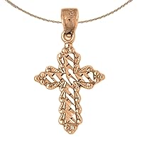 Cross Necklace | 14K Rose Gold Budded Cross Pendant with 18