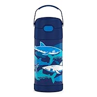 THERMOS FUNTAINER Water Bottle with Straw - 12 Ounce, Sharks - Kids Stainless Steel Vacuum Insulated Water Bottle with Lid
