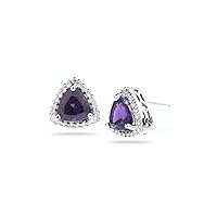 0.34 Cts Diamond & 2.26 Cts Amethyst Earrings in 14K White Gold