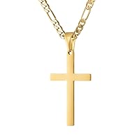 14K Gold Style Figaro Chain Cross Pendant Necklace 4MM Cross Necklace Clasp for MEN, HUSBAND Thin for Charms Figaro Link Diamond Cut Religious Crucifix
