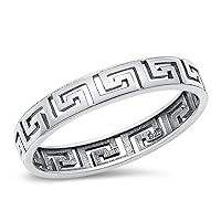 Vintage Cute Greek Key Polished Ring New .925 Sterling Silver Band Sizes 4-10
