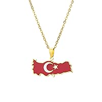 Türkiye Map and Flag Pendant Necklace - Drop Oil Moon and Stars Flag Tribal Style Unisex Clavicle Chain Ethnic Pat