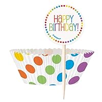 Rainbow Dots Birthday Cupcake Cups & Picks - 2