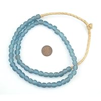 TheBeadChest African Recycled Glass Beads, Strand, for Jewelry Making, Home Decor, Handmade in Ghana (9mm, Light Blue)