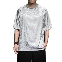 Men' Loose Short-Sleeved Large -Shirt Tide Printed Cotton and Breathable Top