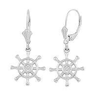 14K WHITE GOLD NAUTICAL SHIP WHEEL EARRING SET