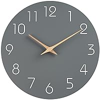 Wall Clock 14 Inch Wall Clocks Battery Operated Silent Non-Ticking, Simple Modern Wood Clock Decorative for Bedroom, Living Room, Kitchen, Home Office (Gray)