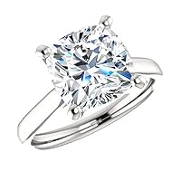Moissanite Cushion Cut Engagement Ring, 5.0 Carat, White Gold with Pavé Accents