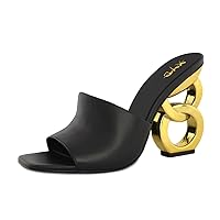 XYD Women Fashion Double Chain Heels Mules Slip On Open Toe High Heeled Sandals Pumps Summer Evening Party Shoes