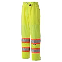 High Visibility Traffic Safety Work Pants, Lightweight, Reflective Tape, Leg Zippers, Drawstring, Yellow/Green, Unisex, V1070360U-L, Large