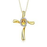 Rylos Yellow Gold Plated Silver Cross Necklace: Gemstone & Diamond Pendant, 18