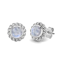 6mm Round Shape Rainbow Moonstone 925 Sterling Silver Celtic Knot Stud Earrings Minimalist Delicate Jewelry