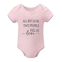 Baby Bodysuit All Because Two People Fell in Love Infant Bodysuit Inspirational Quotes Neutral Baby Pregnancy Announcement Pink, 3months