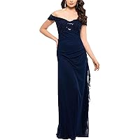 Betsy & Adam Women’s Petite Lace Off-The-Shoulder Gown Night 12P Navy