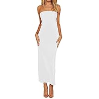 Women's Summer Casual Sexy Bra Solid Back Hollow Lace Up Wrap Long Dress Tunics Dress for Women