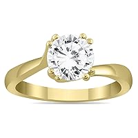 AGS Certified 1 Carat Diamond Solitaire Engagement Ring in 14K Yellow Gold (J-K Color, I2-I3 Clarity)