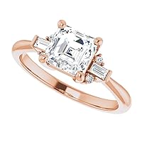 18K Solid Rose Gold Handmade Engagement Ring 1.00 CT Asscher Cut Moissanite Diamond Solitaire Wedding/Bridal Ring for Woman/Her Gorgeous Ring