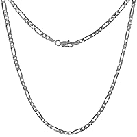 Solid Real 10k White Gold 3mm Figaro Chain Necklaces & Bracelets for Women & Men Beveled Edges Concaved High Polished 8-26 inch