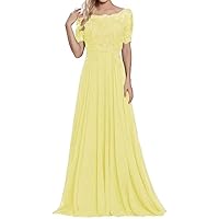 Women's Laces Mother of The Bride Dresses Short Sleeve Chiffon Formal Evening Wedding Gowns