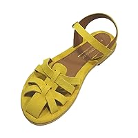Greek Handmade Sandals, Womens Genuine Leather Handcrafted Ancient Style, Gladiator Spartan Roman Summer Flat Slide Strappy Slingback Castor Velvet Shoes Fashion Greece