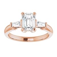18K Solid Rose Gold Handmade Engagement Ring 1.00 CT Emerald Cut Moissanite Diamond Solitaire Wedding/Bridal Ring for Women/Her Best Rings