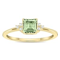 Women's Square Shaped Green Amethyst and Diamond Half Moon Ring in 10K Yellow Gold