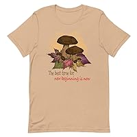 The Best Time for New Beginnings is Now Fall Patterns Mushrooms and Autumn Leaves T-Shirt Available in 2XL 3XL 4XL