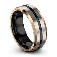 Tungsten Wedding Band Ring 8mm for Men Women Bevel Edge Grey 18K Rose Gold Black Brushed Polished