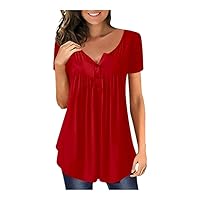 NP Button Blouses Women Summer Color Shirts Casual Short Sleeve Loose
