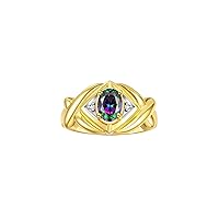 Rylos Hugs & Kisses XOXO Ring with 7X5MM Gemstone & Diamonds - Birthstone Jewelry for Women in Yellow Gold Plated Silver, Sizes 5-10