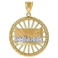 10k Two tone Gold Mens Last Supper Nugget Border Religious Medallion Charm Pendant Necklace Jewelry for Men