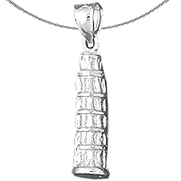 Silver 3D Leaning Tower Of Pisa Necklace | Rhodium-plated 925 Silver 3D Leaning Tower Of Pisa Pendant with 18