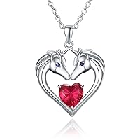 JIARUI Unicorn Horse Pendant Necklace 925 Sterling Silver Necklace Inlaid Created Ruby for Girlfriend Mother Valentine's Day Jewelry Gift