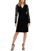 Anne Klein Women's Classic Wrap Dress with Lace Sleeves