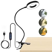 Clip on Light LED Reading Book Study Lamp 3 Color Modes 10 Brightness Eye Protection 360° Flexible Gooseneck Student Dormitory Office Desk Lamp at Night in Bed