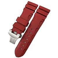 Rubber Watchband 22mm 24mm 26mm Silicone Watch Strap Fit for Panerai Submersible Luminor PAM Green Blue Waterproof Bracelet (Color : Red Folding, Size : 24mm)