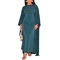 Abaya Dress for Women Caftans Plus Size Boat Neck Flowy Batwing Long Sleeve Loose Gown Cape Maxi Muslim Dresses
