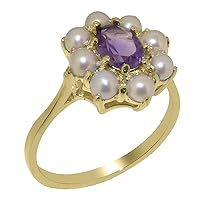 18k Yellow Gold Natural Amethyst & Cultured Pearl Womens Cluster Ring - Sizes 4 to 12 Available