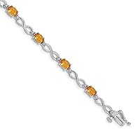 14k White Gold Citrine Diamond Infinity Bracelet Measures 4mm Wide Jewelry for Women