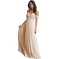 Women's Long Off Shoulder Chiffon Bridesmaid Dresses with Pockets for Wedding