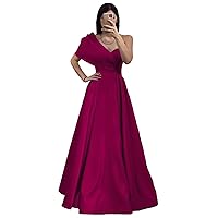 Women's Satin Prom Formal Gowns One Shoulder A-line Evening Dresses