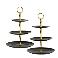 Cupcake Stand, 3-Tier Dessert Plates Mini Cakes Fruit Candy Display Tower Lollipop Stand Cookie Cupcake Tower Dessert Stand Lollipop Stand Cake Stand Tray Rack Candy Buffet Holder (Black - 2 Pack)