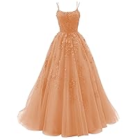 Spaghetti Strap Lace Appliques Prom Dresses 2024 Tulle Long Ball Gowns for Women Formal Wedding Party Evening Dresses