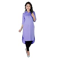 Women's Long Kurti With Pajama Set Dress Suit Tunic Wedding Wear Maxi Purple Color Plus Size