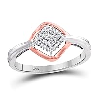 The Diamond Deal 10kt Two-tone Gold Womens Round Diamond Offset Square Cluster Ring 1/8 Cttw